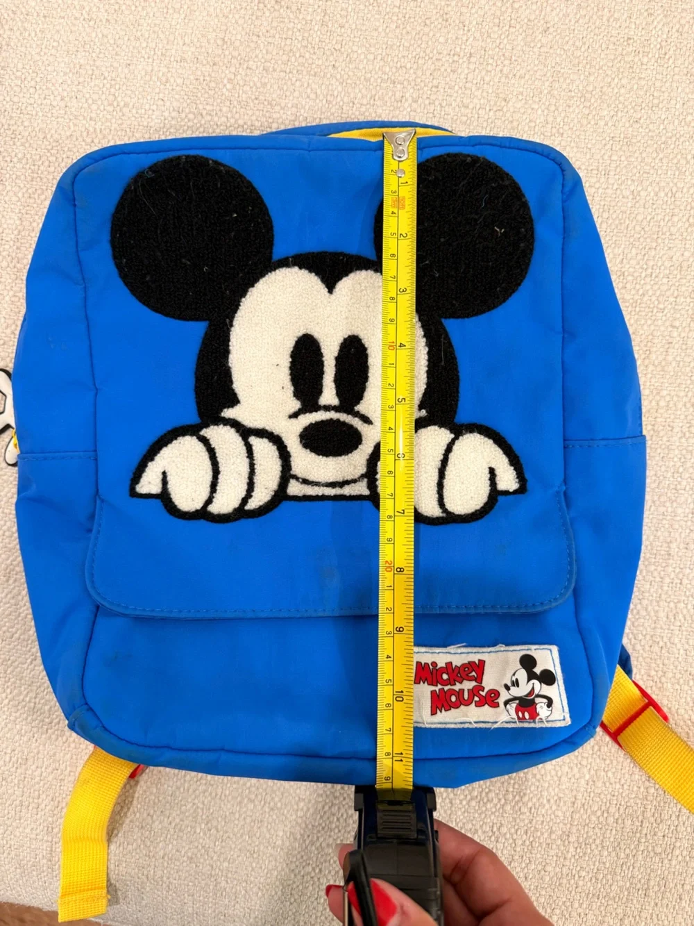 Disney Blue Kids Backpack with Black & Cream Mickey Appliqué and Yellow Straps